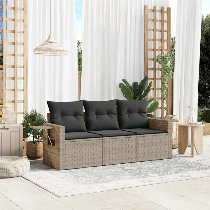 Set Canapele De Grădină, 3 Piese, Cu Perne, Bej, Poliratan
