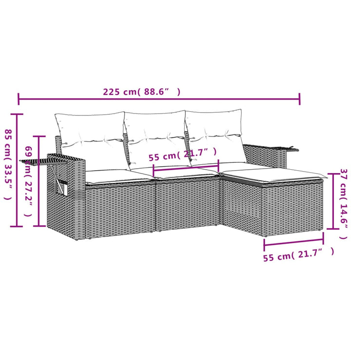 Set Canapea De Grădină Cu Perne, 4 Piese, , Poliratan