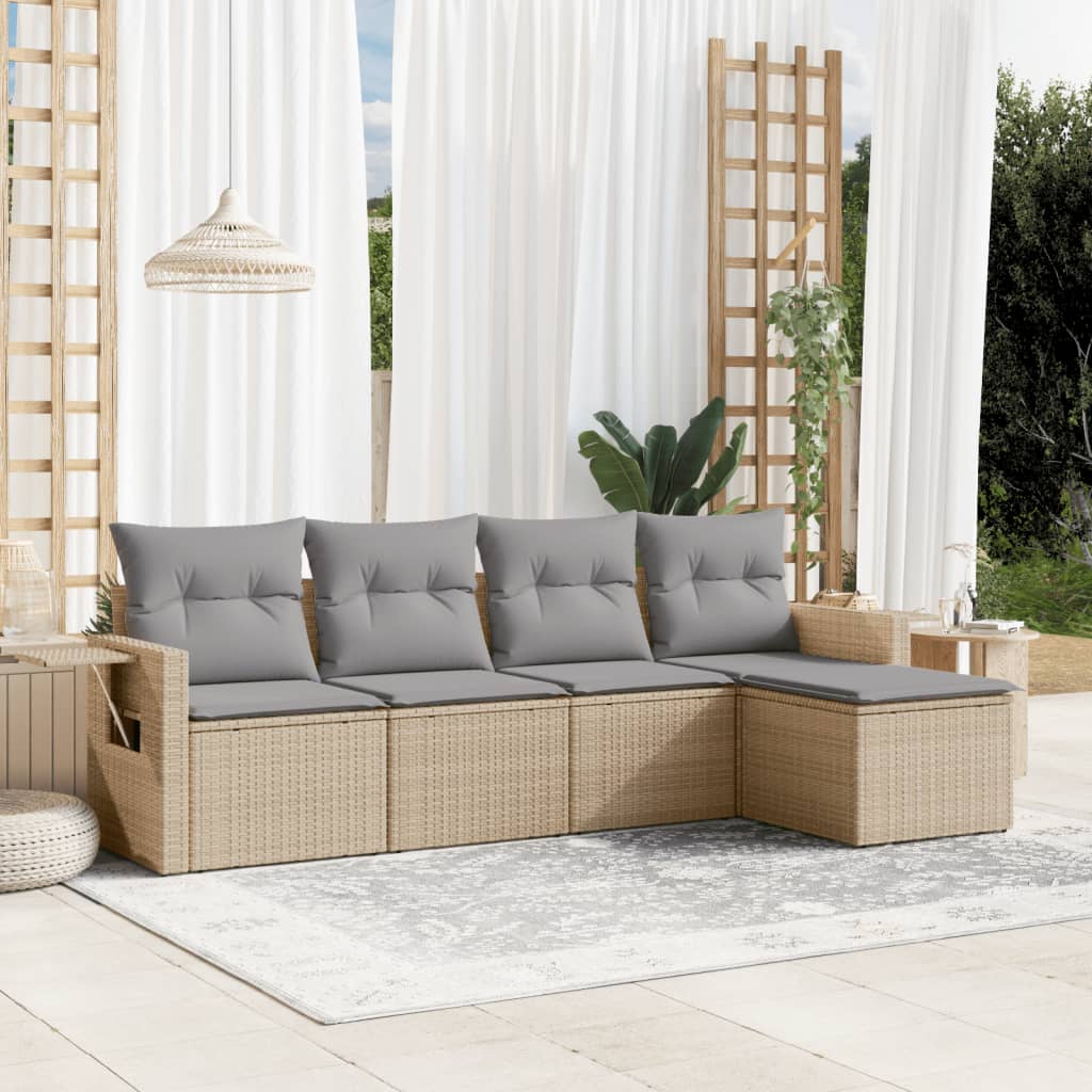 Set Canapea De Grădină Cu Perne, 5 Piese, , Poliratan