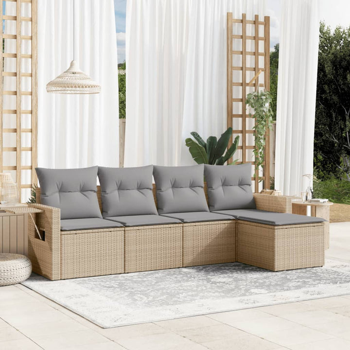 Set Canapea De Grădină Cu Perne, 5 Piese, , Poliratan
