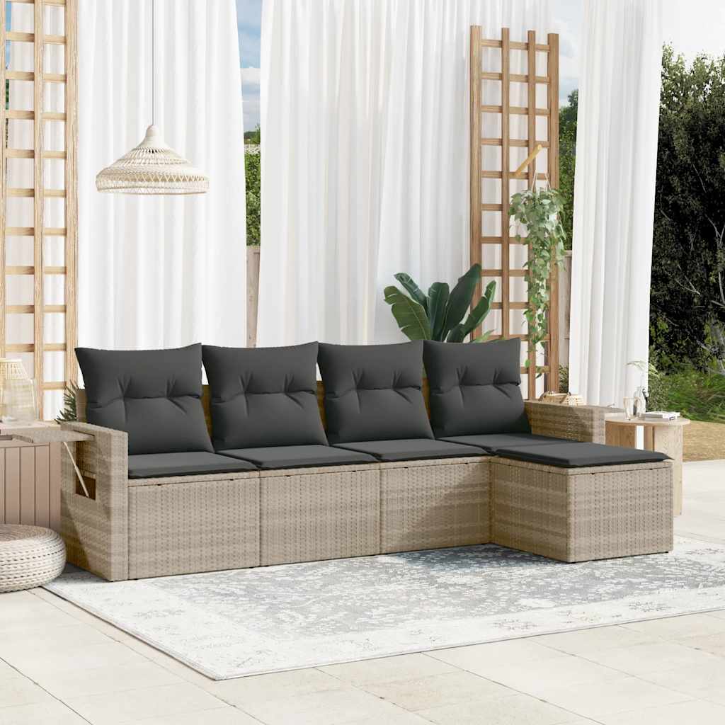 Set Canapea De Grădină Cu Perne, 5 Piese, , Poliratan