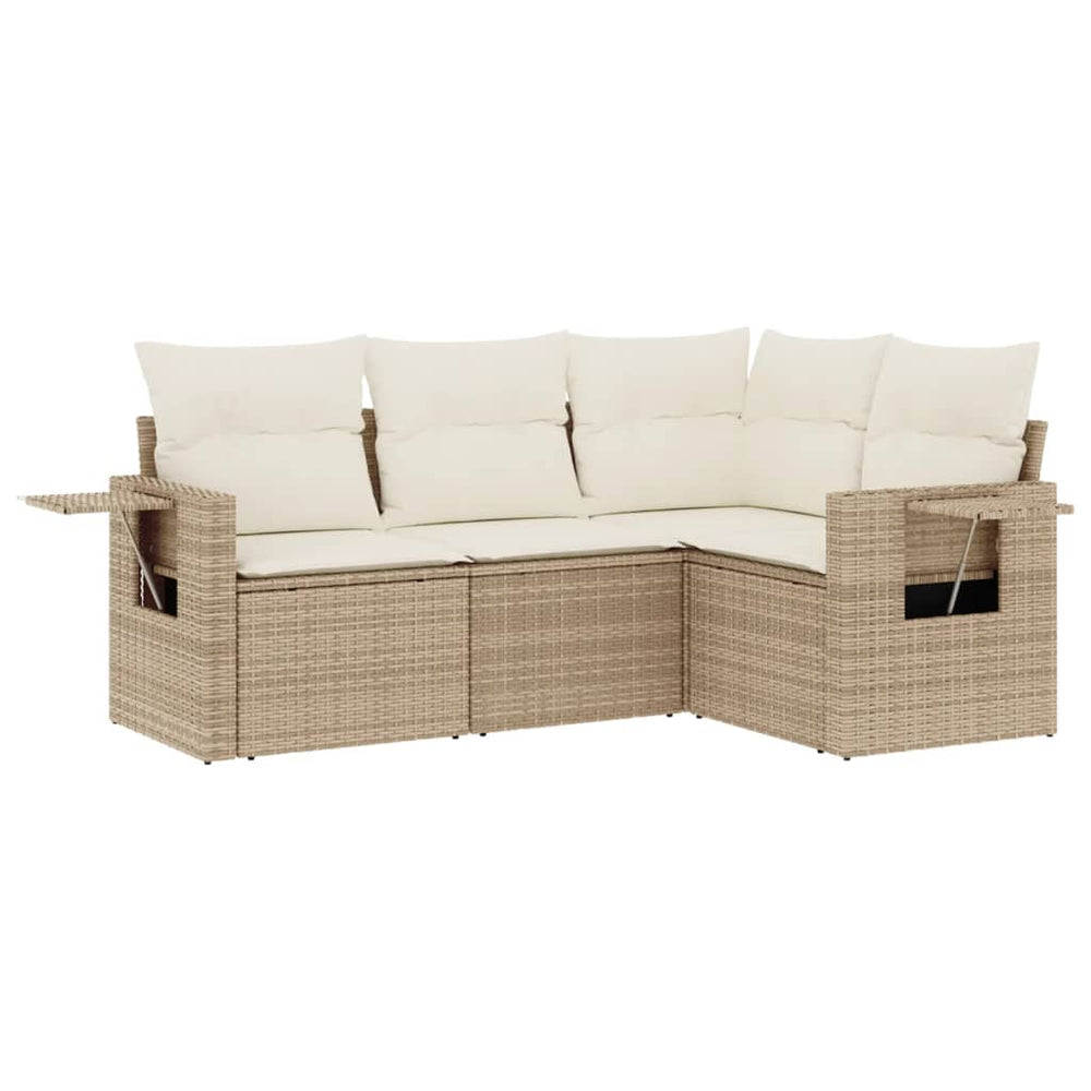 Set Canapele De Grădină, 4 Piese, Cu Perne, Bej, Poliratan