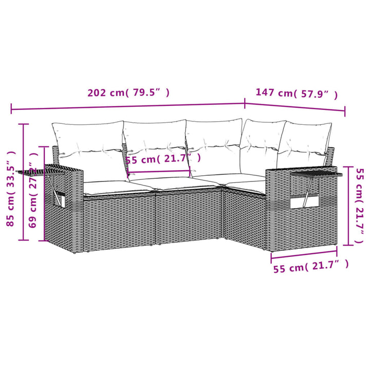 Set Canapele De Grădină, 4 Piese, Cu Perne, Bej, Poliratan
