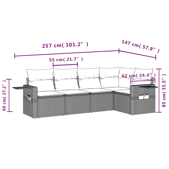 Set Mobilier De Grădină Cu Perne, 5 Piese, , Poliratan