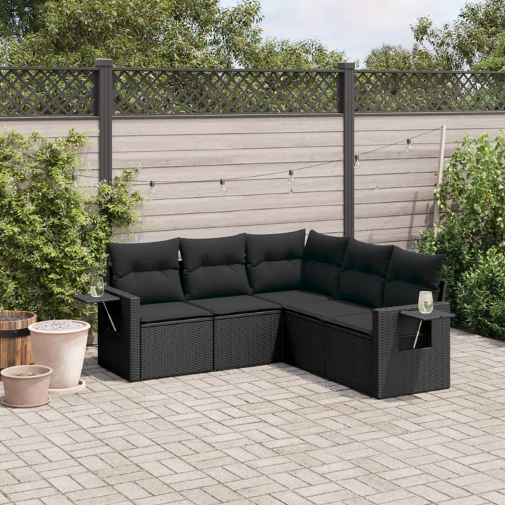 Set Canapele De Grădină Cu Perne, 5 Piese, Bej, Poliratan