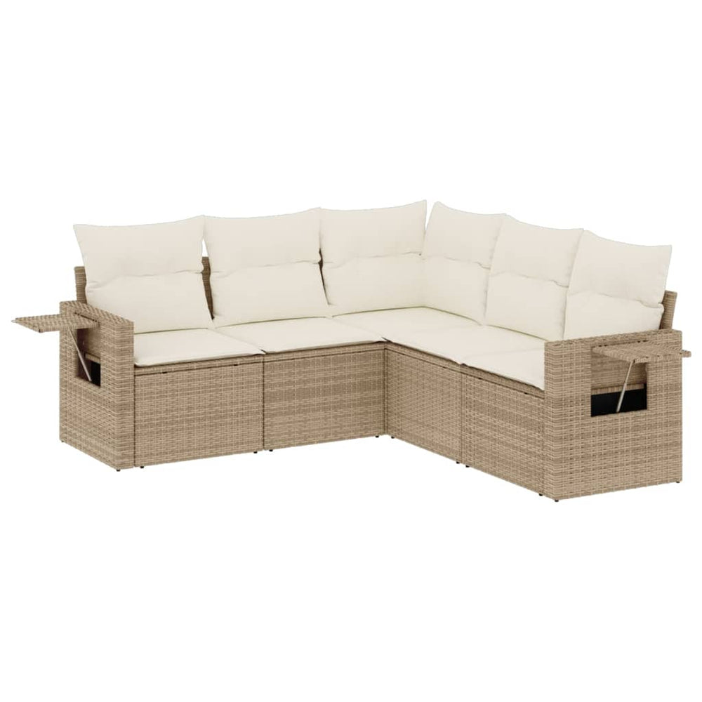 Set Canapele De Grădină Cu Perne, 5 Piese, Bej, Poliratan