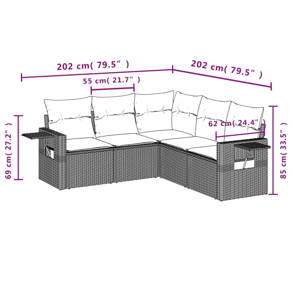 Set Canapele De Grădină Cu Perne, 5 Piese, Bej, Poliratan
