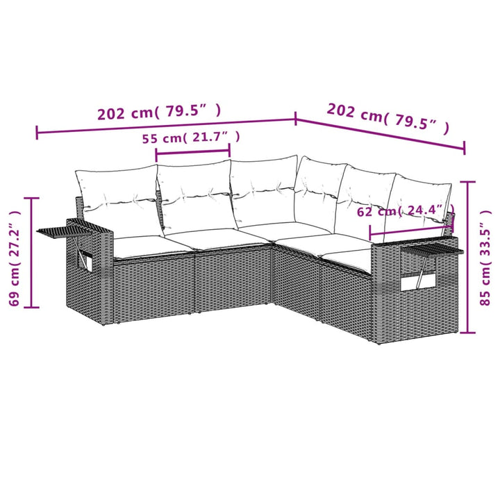 Set Canapele De Grădină Cu Perne, 5 Piese, Bej, Poliratan