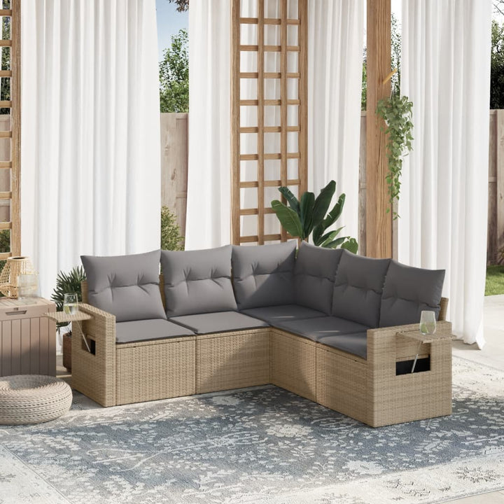 Set Canapele De Grădină Cu Perne, 5 Piese, Bej, Poliratan