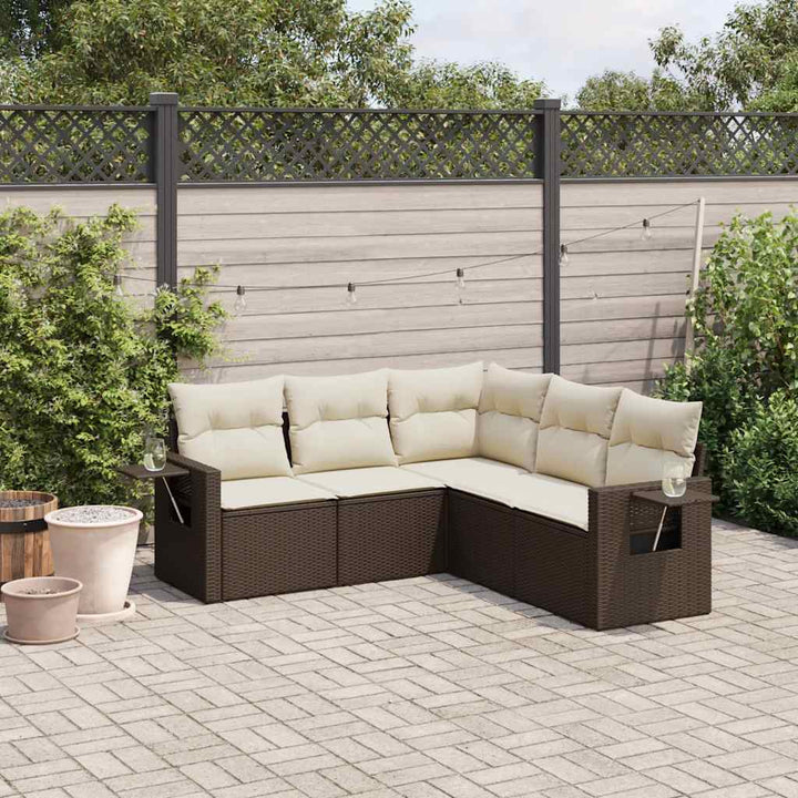 Set Canapele De Grădină Cu Perne, 5 Piese, Bej, Poliratan