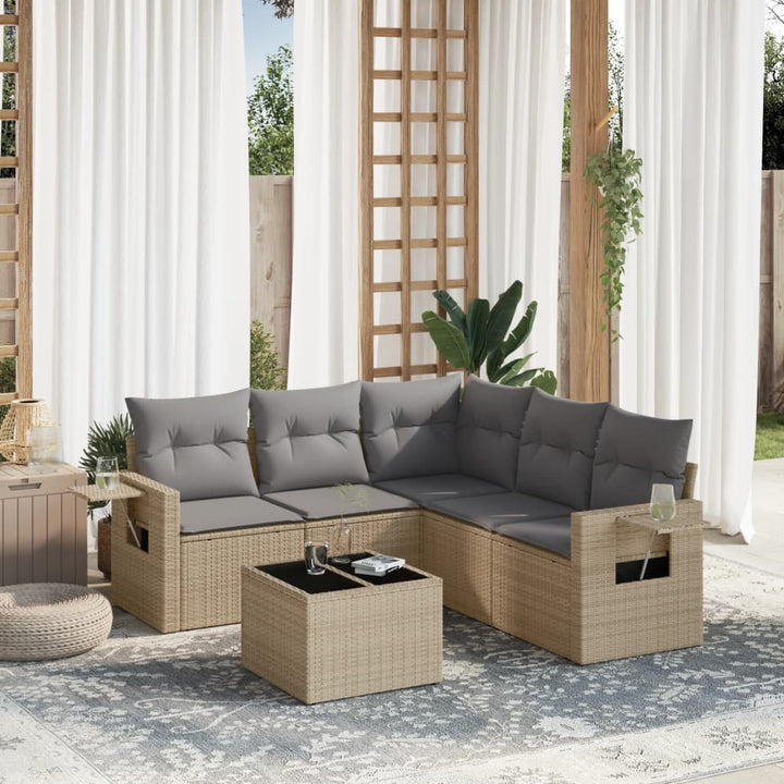 Set Canapele De Grădină Cu Perne, 5 Piese, Bej, Poliratan
