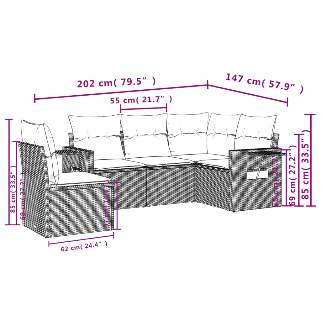 Set Mobilier De Grădină Cu Perne, 5 Piese, , Poliratan