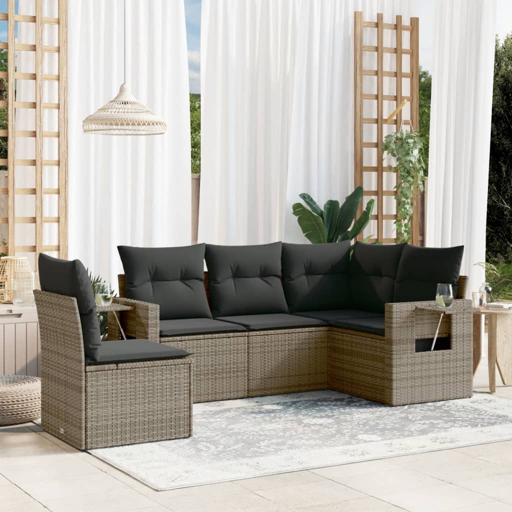 Set Mobilier De Grădină Cu Perne, 5 Piese, , Poliratan