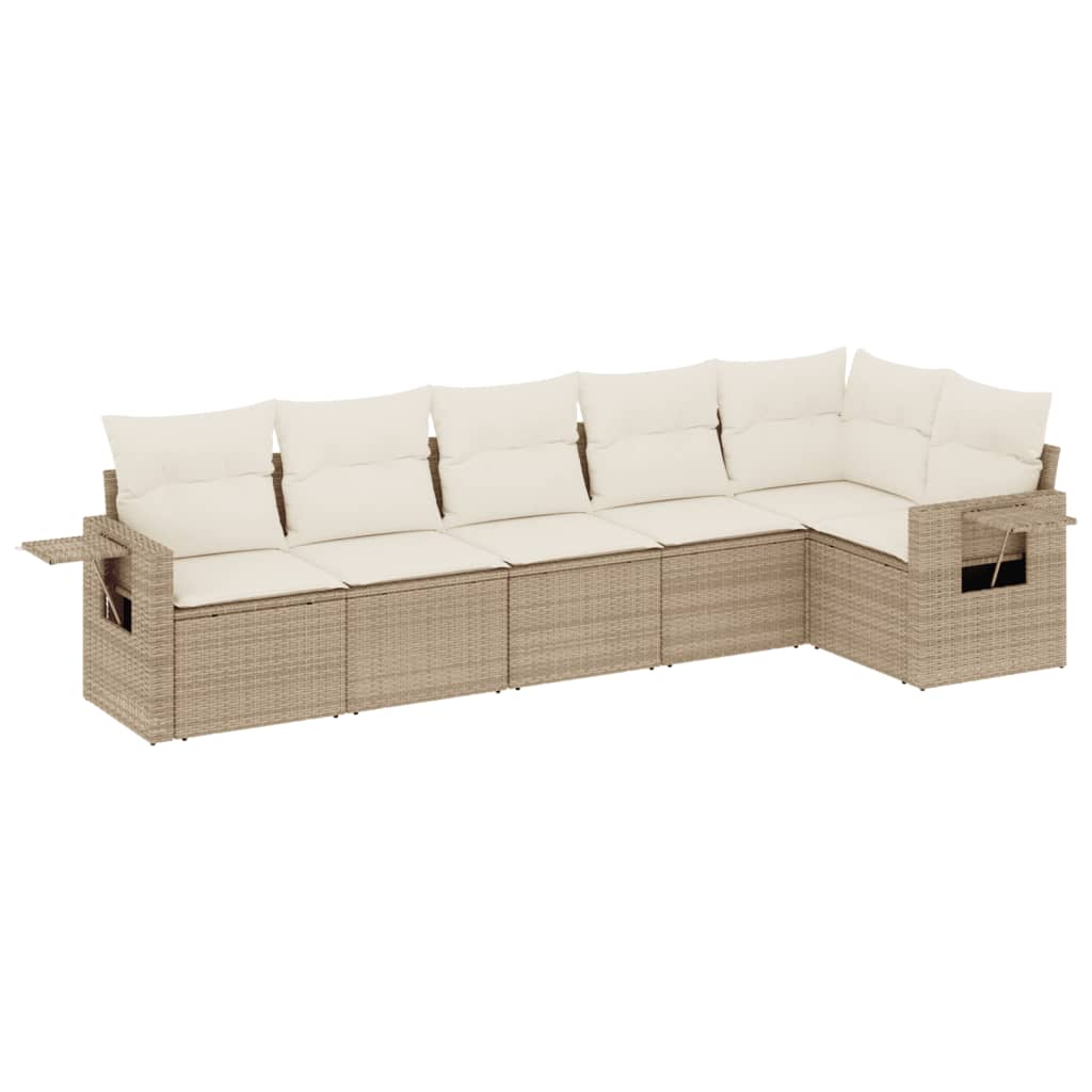 Set Canapele De Grădină Cu Perne, 6 Piese, Bej, Poliratan