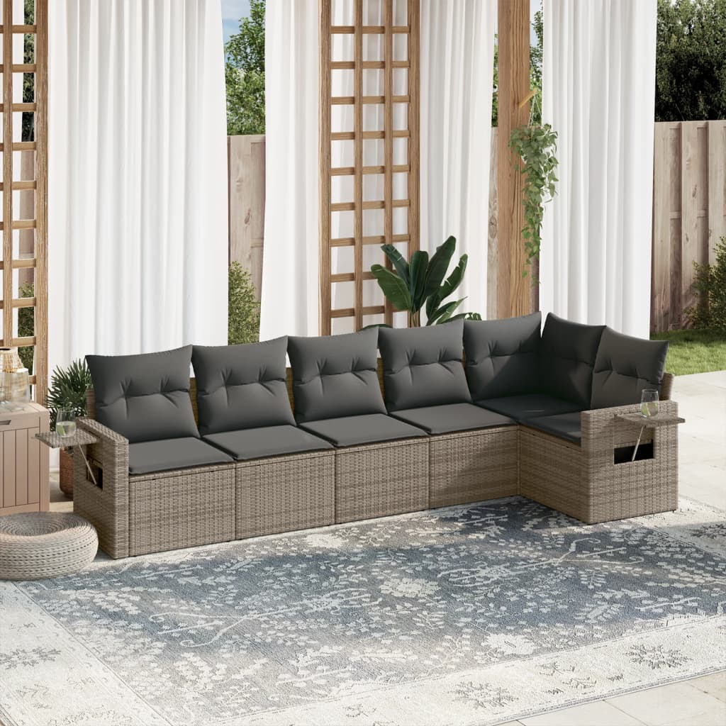 Set Canapele De Grădină Cu Perne, 6 Piese, Bej, Poliratan