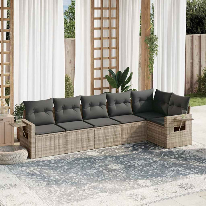 Set Canapele De Grădină Cu Perne, 6 Piese, Bej, Poliratan