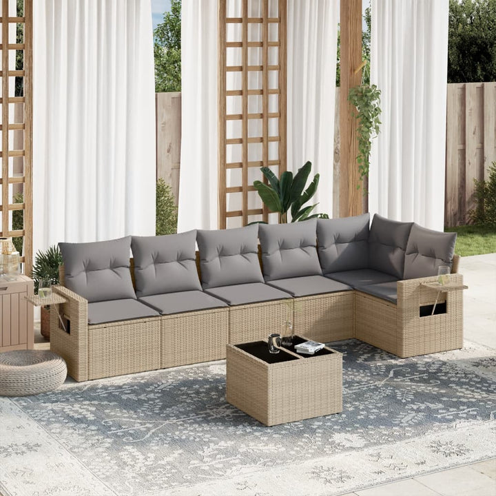 Set Canapele De Grădină Cu Perne, 6 Piese, Bej, Poliratan