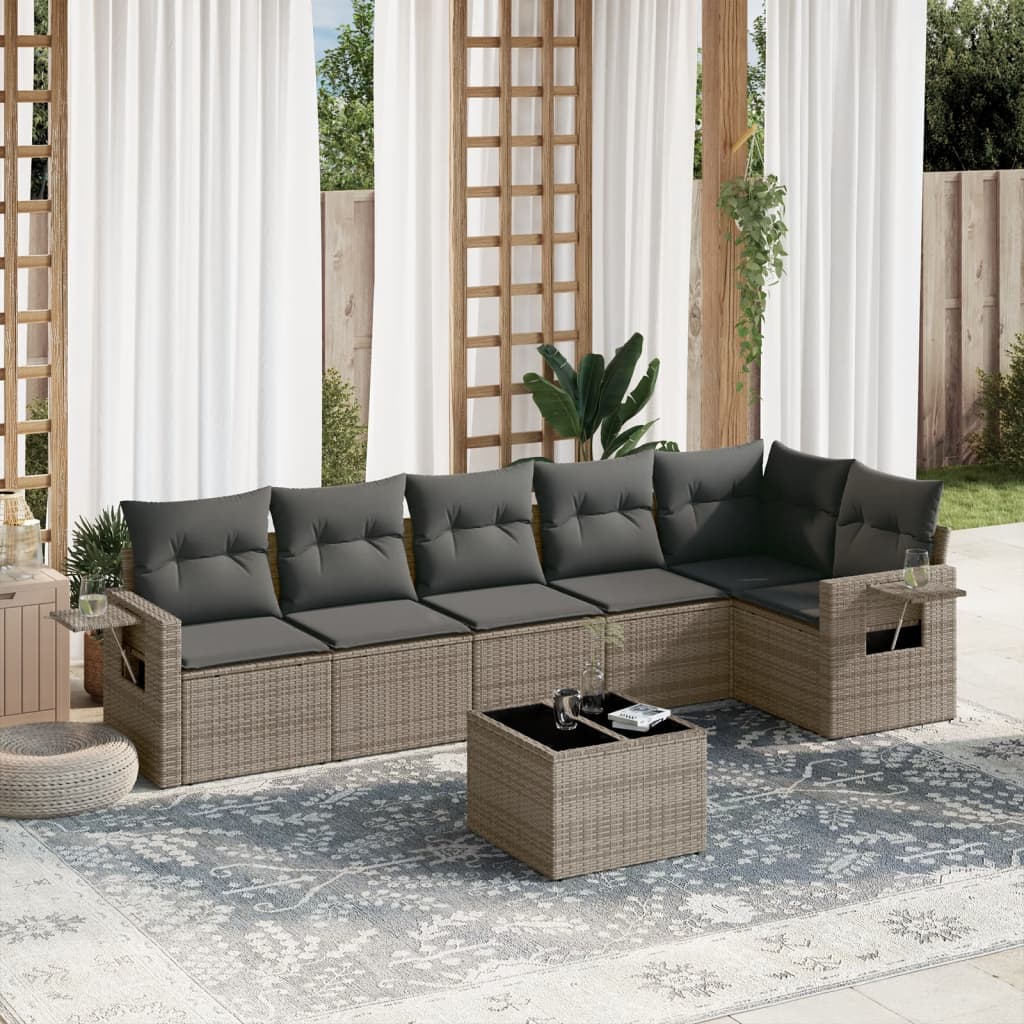 Set Canapele De Grădină Cu Perne, 6 Piese, Bej, Poliratan
