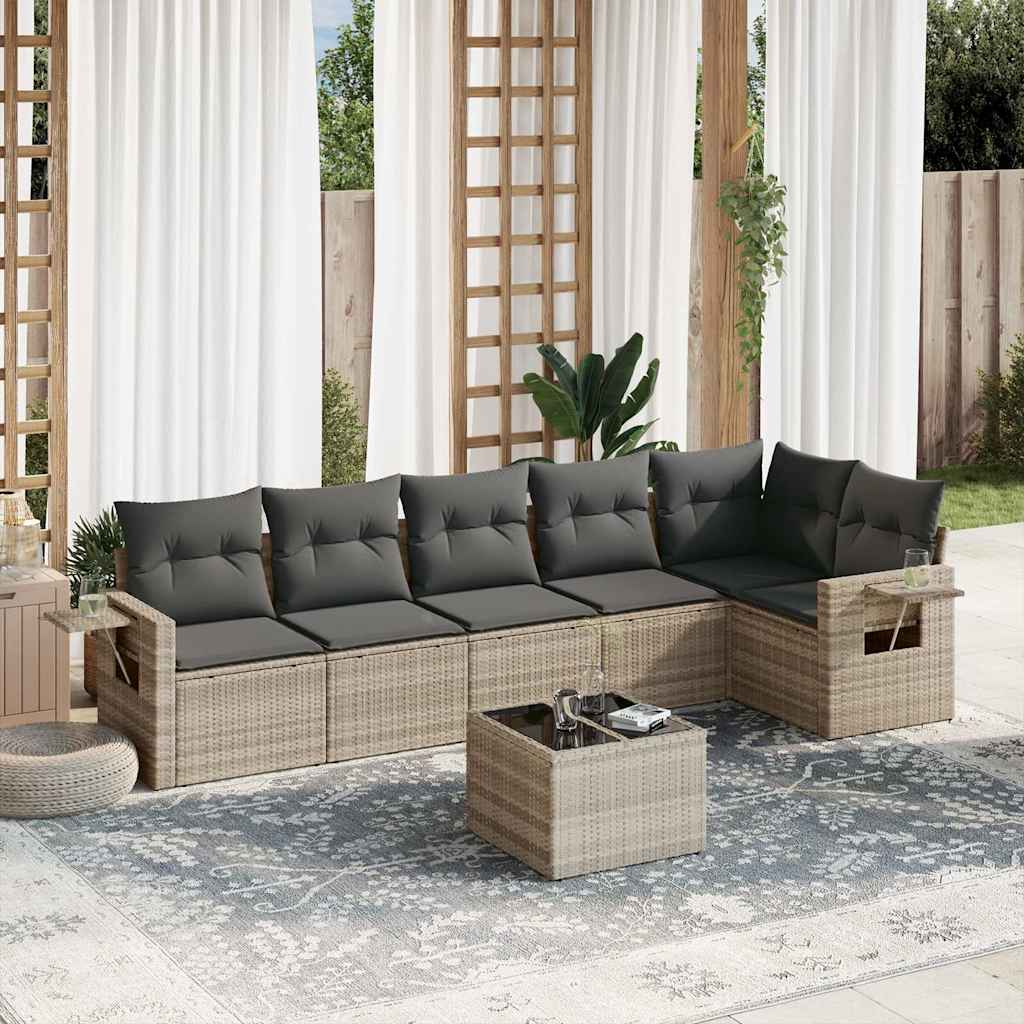 Set Canapele De Grădină Cu Perne, 6 Piese, Bej, Poliratan