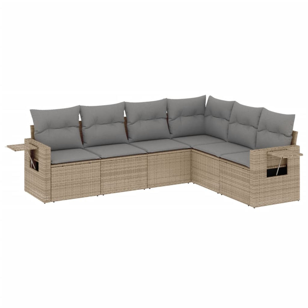Set Canapele De Grădină Cu Perne, 6 Piese, Bej, Poliratan