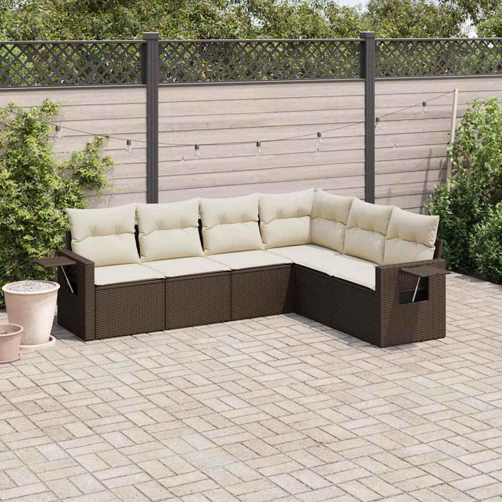 Set Canapele De Grădină Cu Perne, 6 Piese, Bej, Poliratan