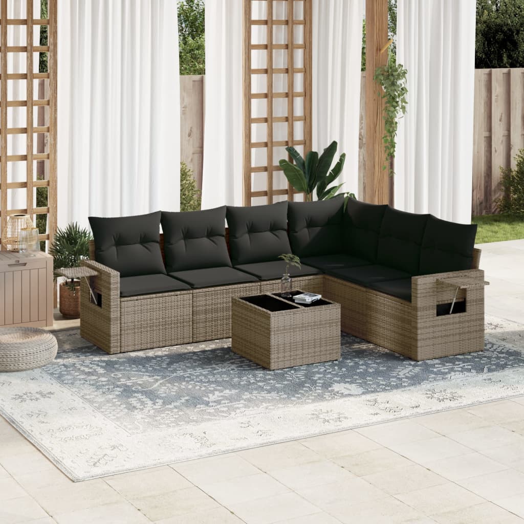 Set Canapele De Grădină Cu Perne, 6 Piese, Bej, Poliratan