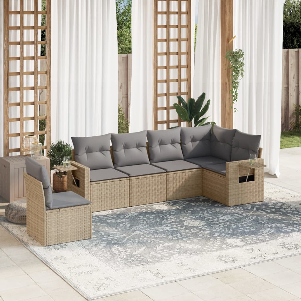 Set Mobilier Grădină Cu Perne, 6 Piese, , Poliratan