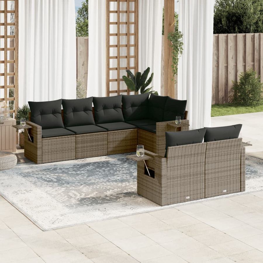 Set Canapele De Grădină, 7 Piese, Cu Perne, , Poliratan
