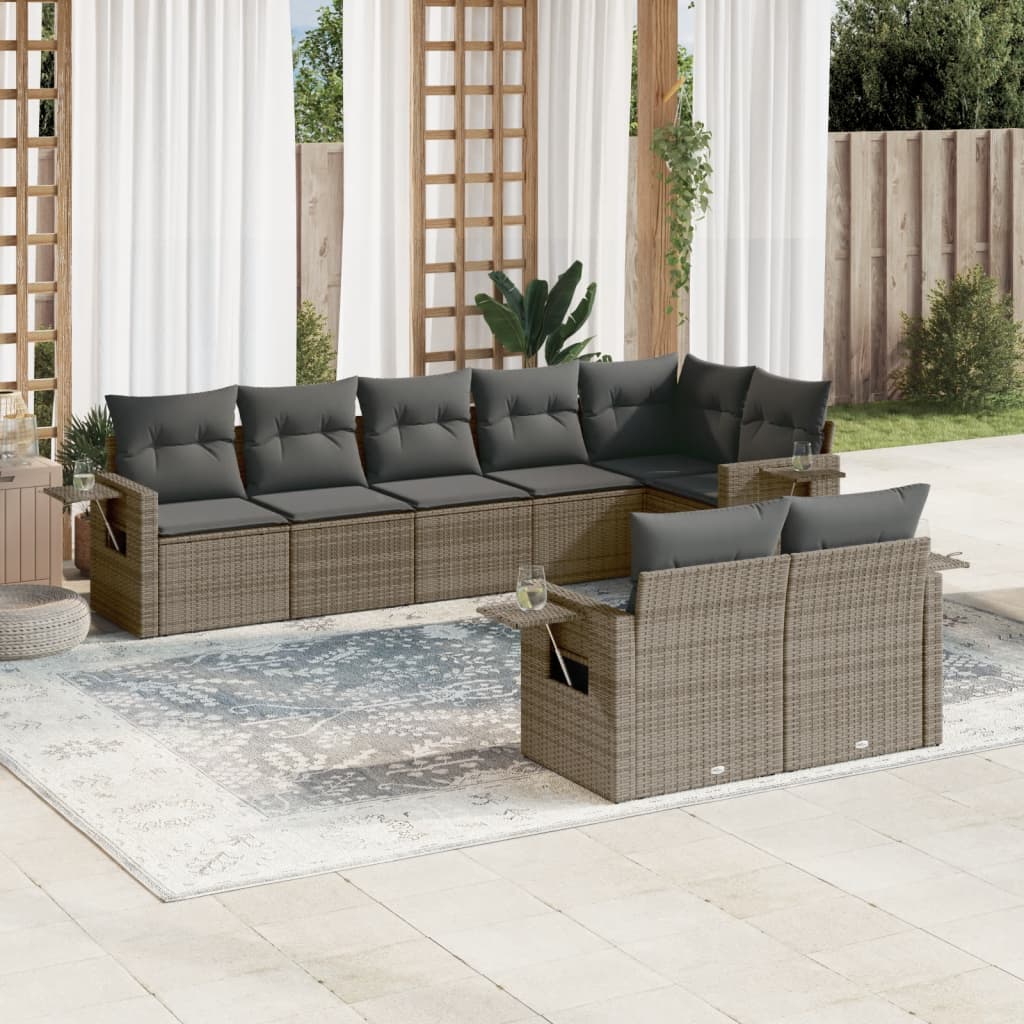 Set Mobilier De Grădină Cu Perne, 8 Piese, , Poliratan