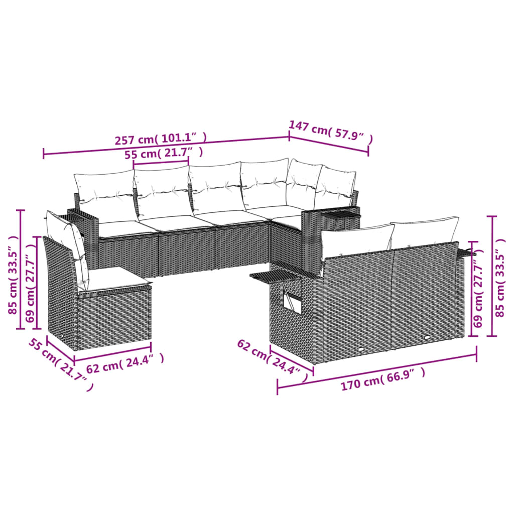 Set Mobilier De Grădină Cu Perne, 8 Piese, Negru, Poliratan