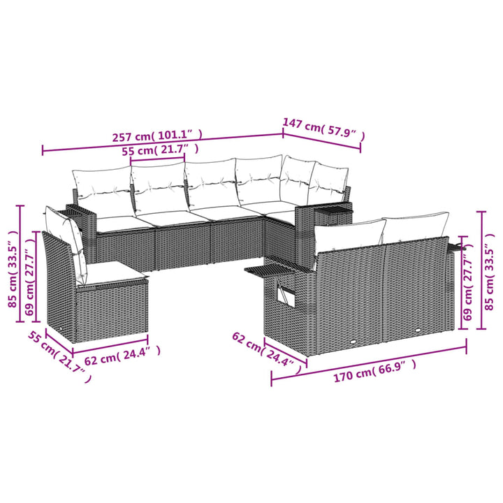 Set Mobilier De Grădină Cu Perne, 8 Piese, Negru, Poliratan