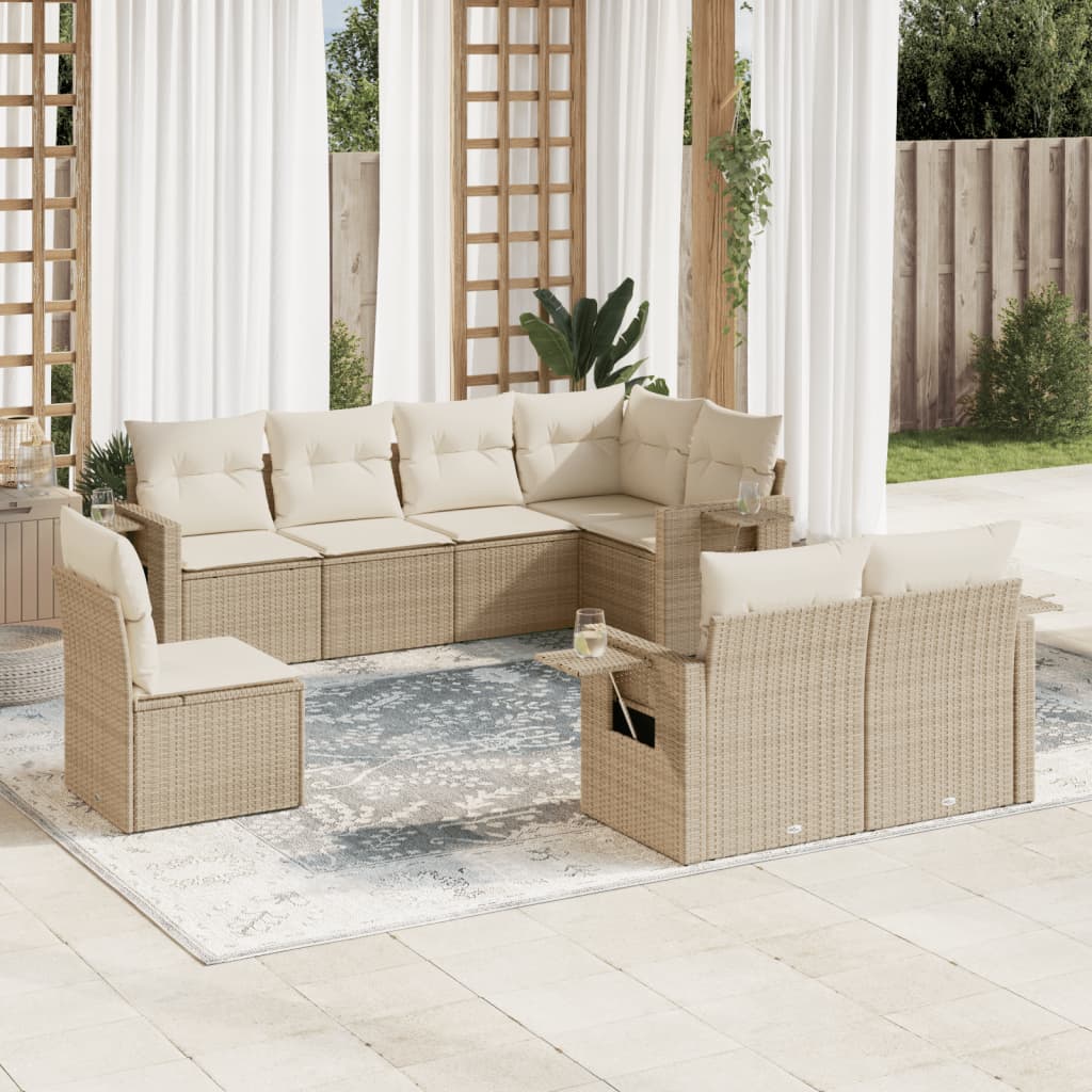 Set Mobilier De Grădină Cu Perne, 8 Piese, Negru, Poliratan