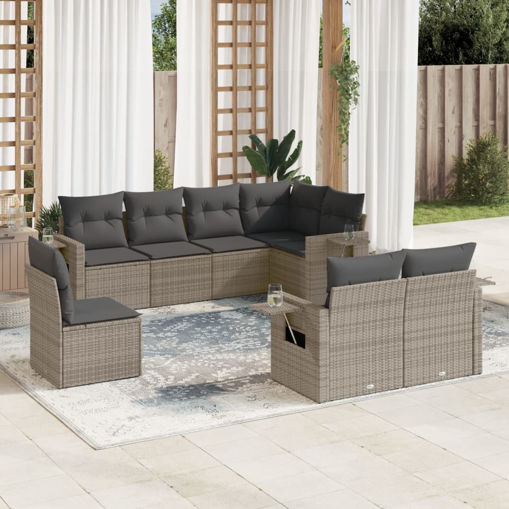 Set Mobilier De Grădină Cu Perne, 8 Piese, Negru, Poliratan