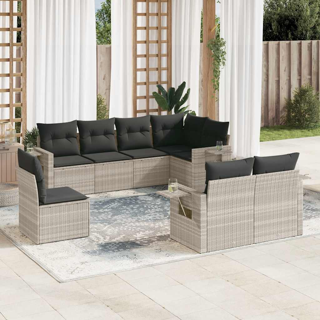 Set Mobilier De Grădină Cu Perne, 8 Piese, Negru, Poliratan