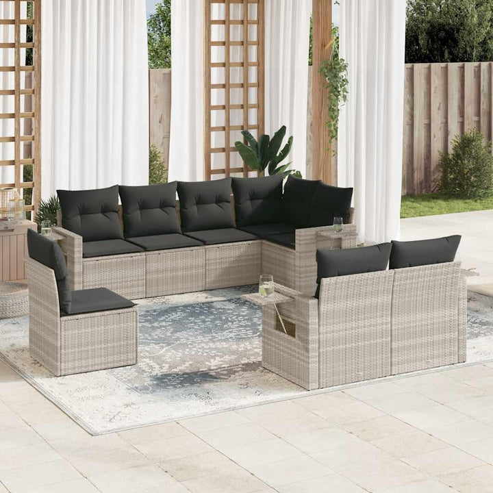 Set Mobilier De Grădină Cu Perne, 8 Piese, Negru, Poliratan