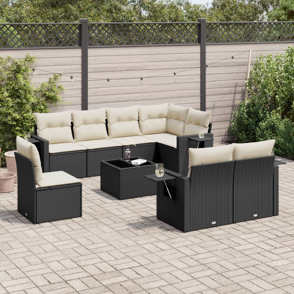 Set Mobilier De Grădină Cu Perne, 8 Piese, Negru, Poliratan