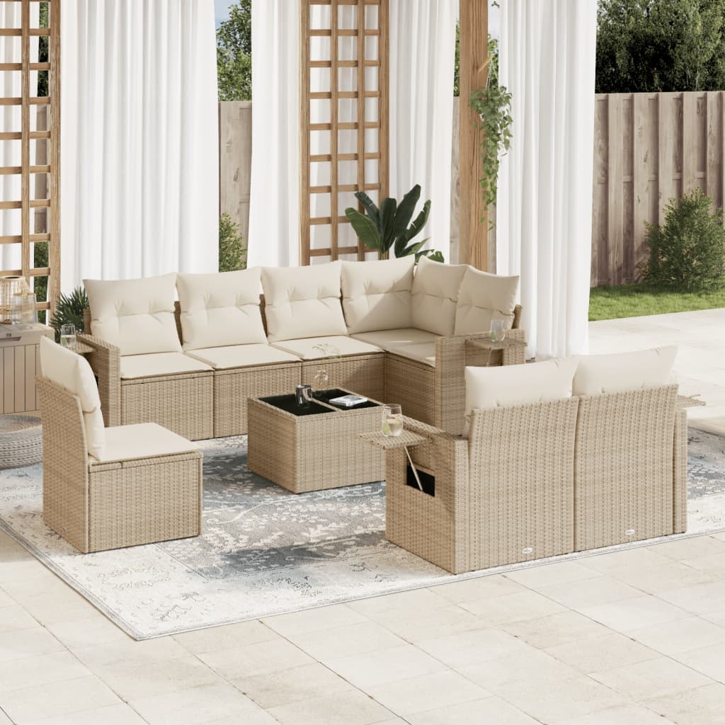 Set Mobilier De Grădină Cu Perne, 8 Piese, Negru, Poliratan