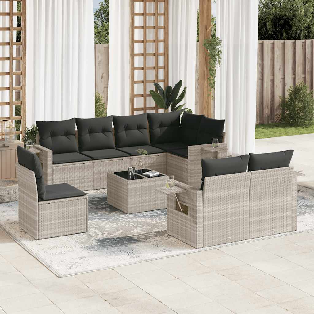 Set Mobilier De Grădină Cu Perne, 8 Piese, Negru, Poliratan