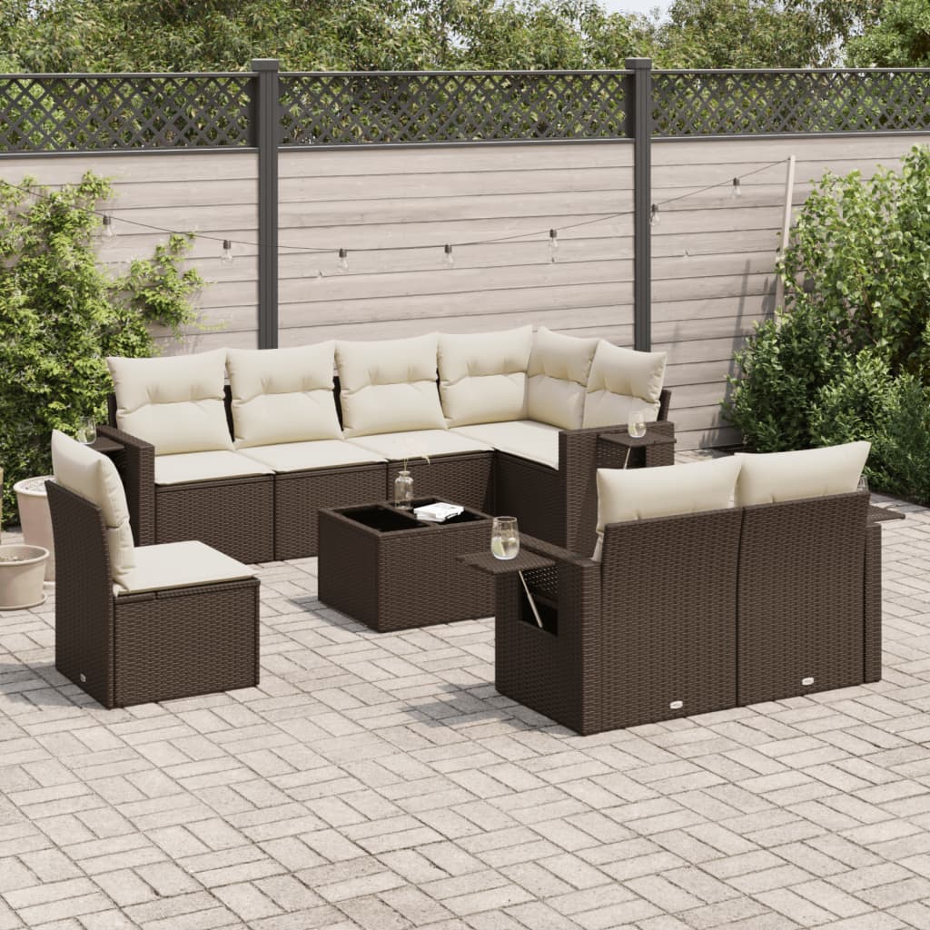 Set Mobilier De Grădină Cu Perne, 8 Piese, Negru, Poliratan