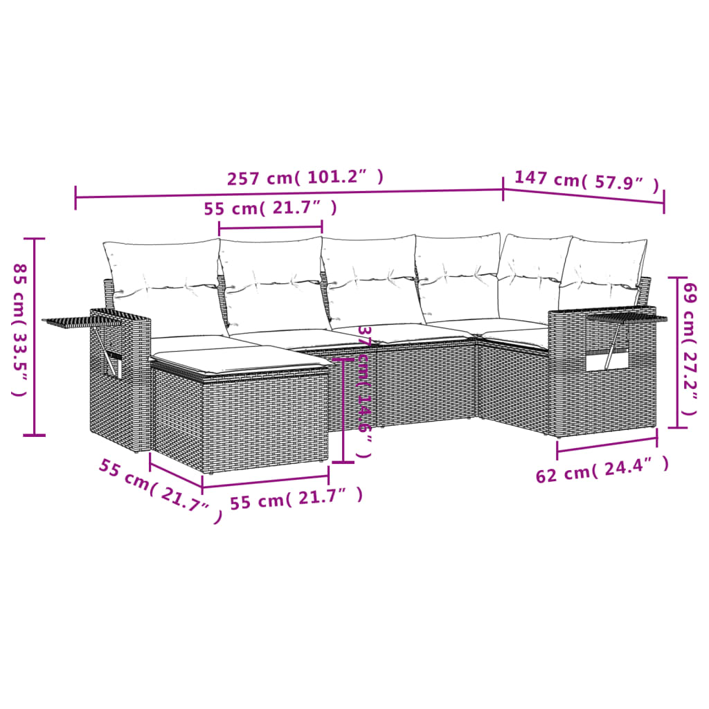 Set Mobilier De Grădină Cu Perne, 6 Piese, , Poliratan