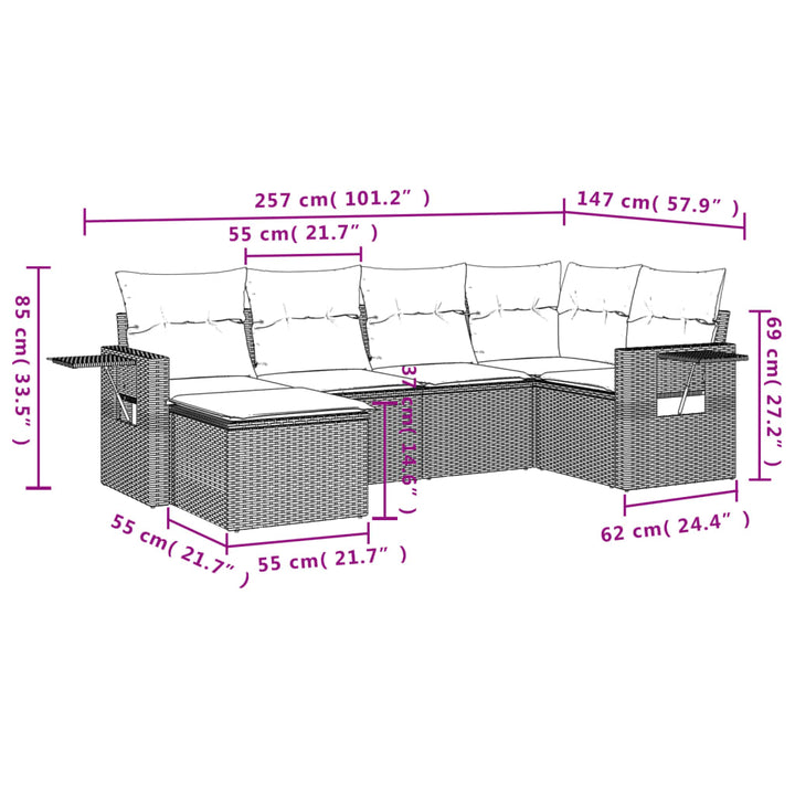 Set Mobilier De Grădină Cu Perne, 6 Piese, , Poliratan
