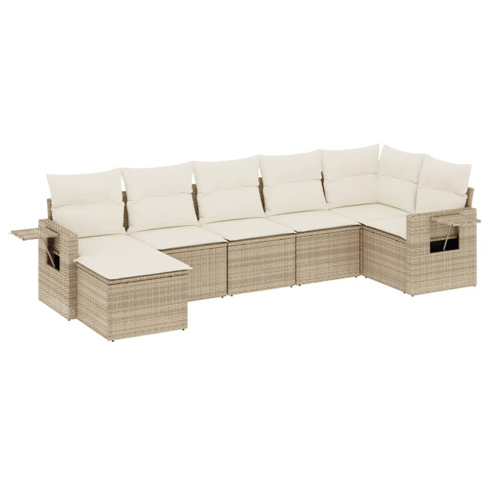 Set Canapele De Grădină, 7 Piese, Cu Perne, Bej, Poliratan