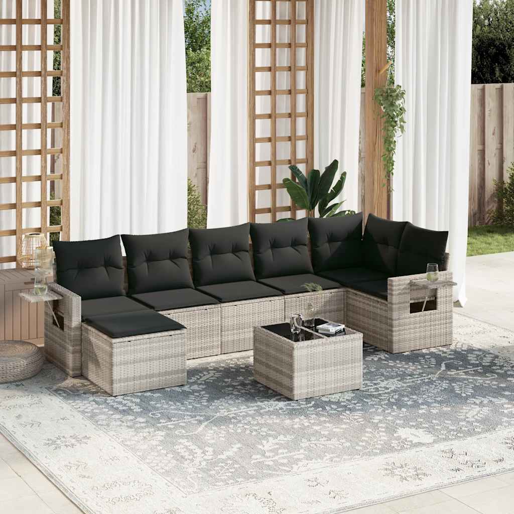 Set Canapele De Grădină, 7 Piese, Cu Perne, Bej, Poliratan
