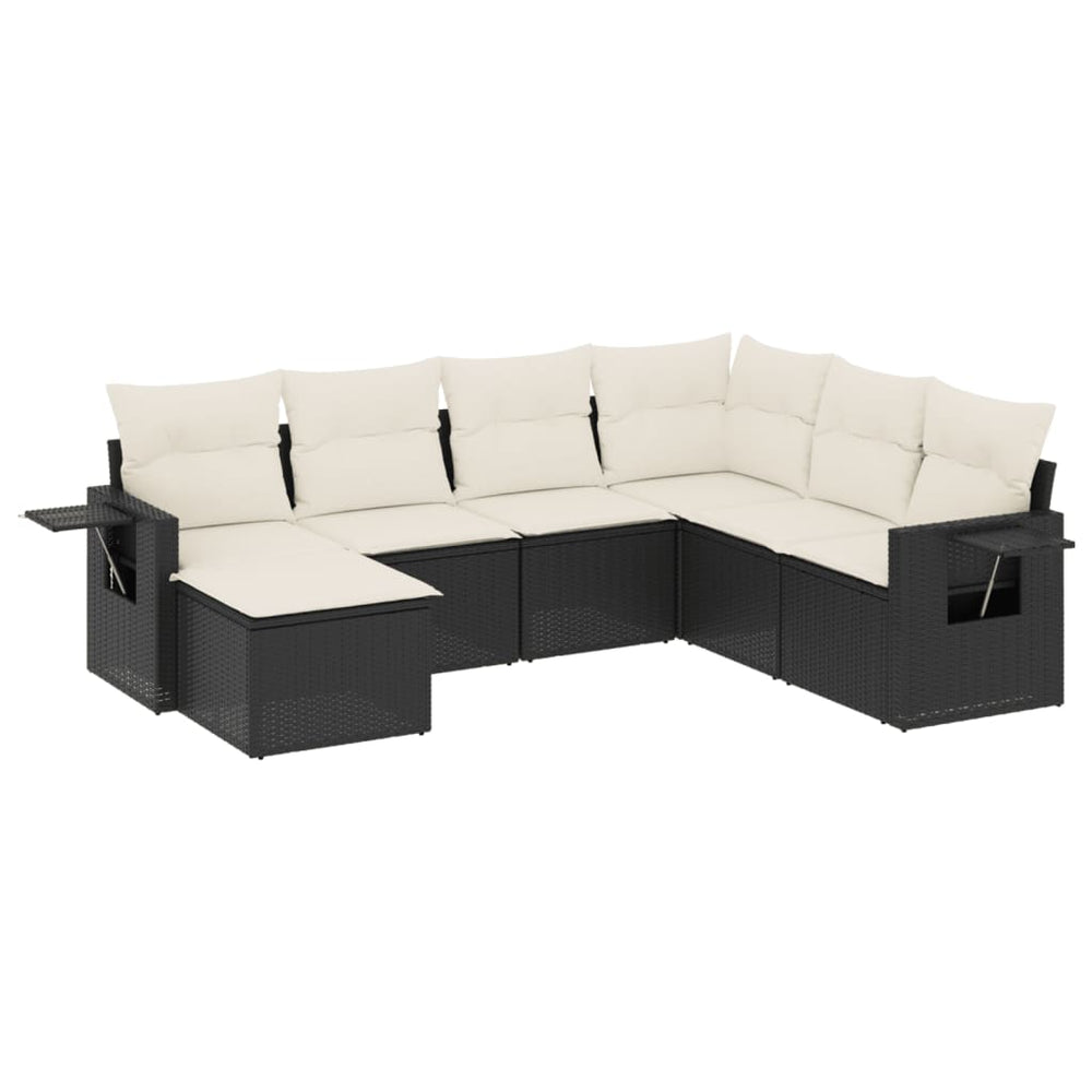 Set Canapele De Grădină Cu Perne, 7 Piese, Negru, Poliratan