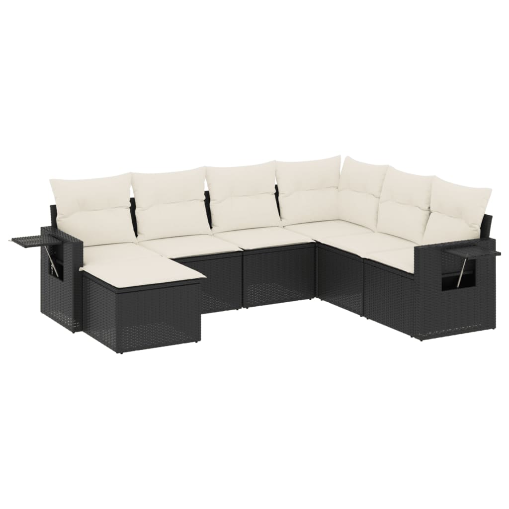 Set Canapele De Grădină Cu Perne, 7 Piese, Negru, Poliratan