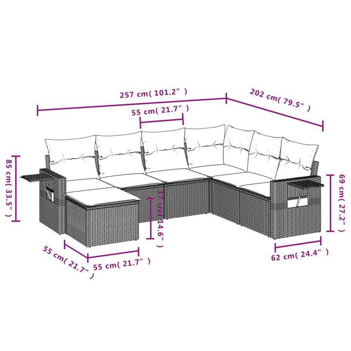 Set Canapele De Grădină Cu Perne, 7 Piese, Negru, Poliratan