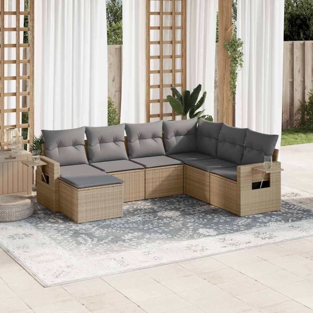Set Canapele De Grădină Cu Perne, 7 Piese, Negru, Poliratan