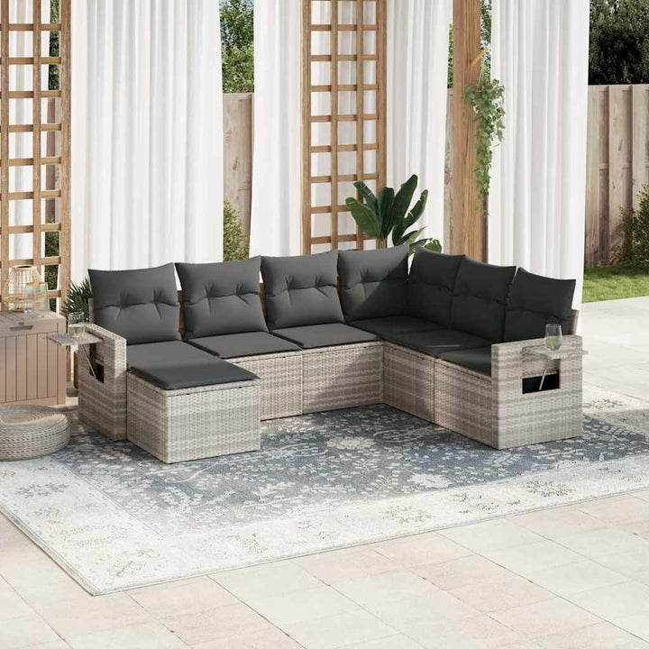 Set Canapele De Grădină Cu Perne, 7 Piese, Negru, Poliratan