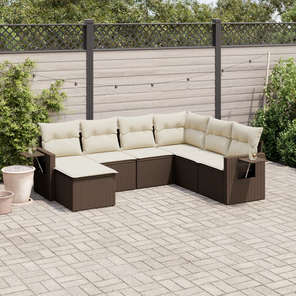 Set Canapele De Grădină Cu Perne, 7 Piese, Negru, Poliratan