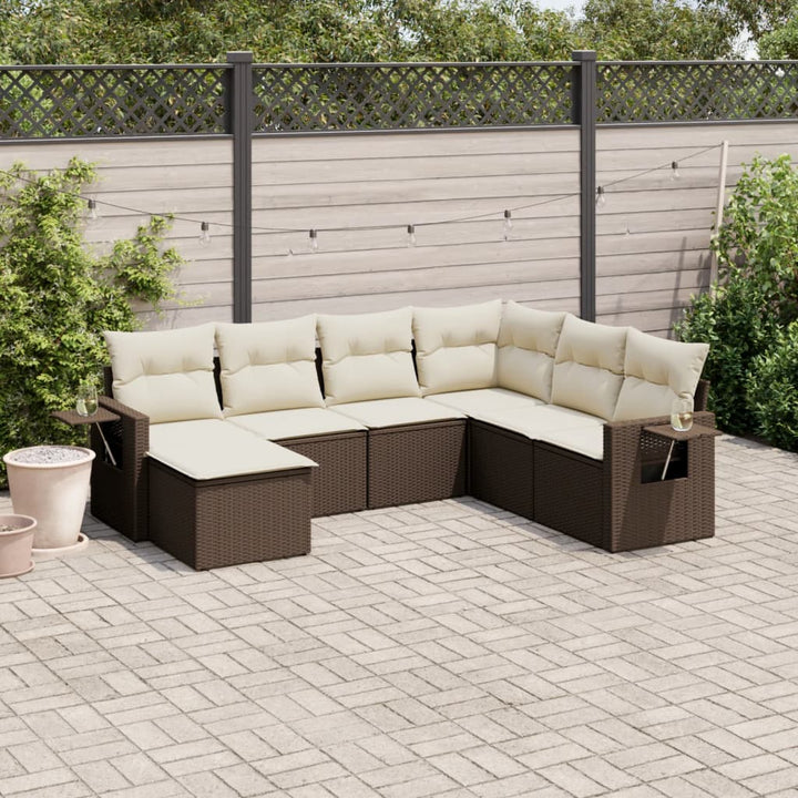 Set Canapele De Grădină Cu Perne, 7 Piese, Negru, Poliratan